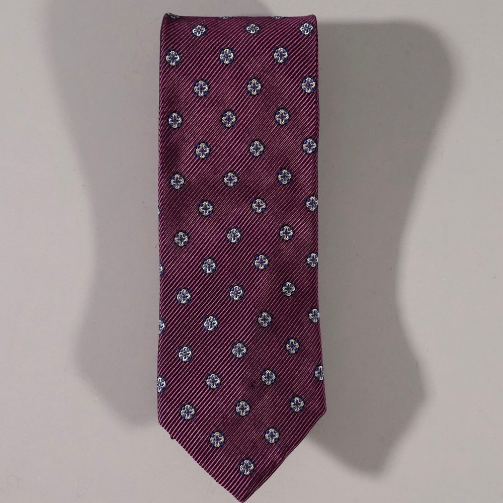 Tino Cosma Tie Mens OS Burgundy Silk Cotton Geometric Floral Made in Italy